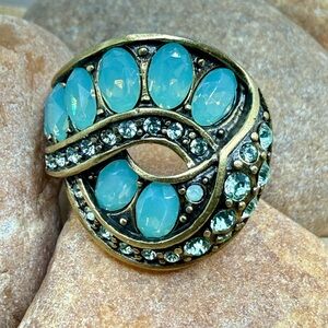 RARE Heidi Daus Blue Opal Swarovski Crystal Statement Ring Sz 8 Mint Condition
